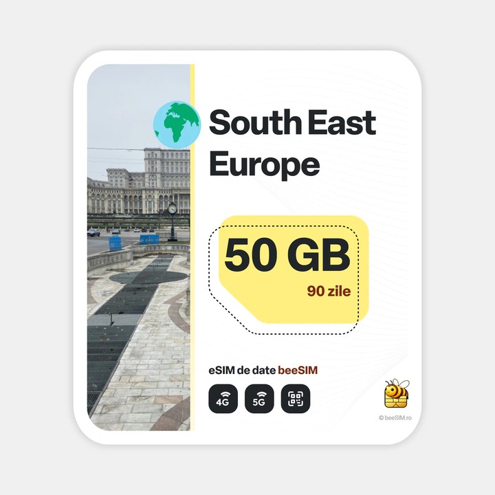 Cartela eSIM Internet, beeSIM, South East Europe, 50GB, 90 zile