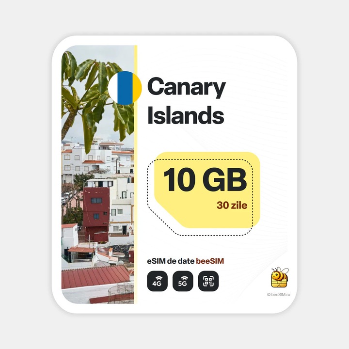 Cartela eSIM Internet, beeSIM, Insulele Canare, 10GB, 30 zile