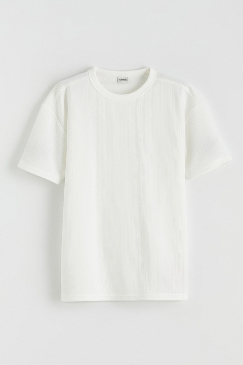 LC WAIKIKI, Tricou striat cu decolteu rotund, Alb, 122-128 CM