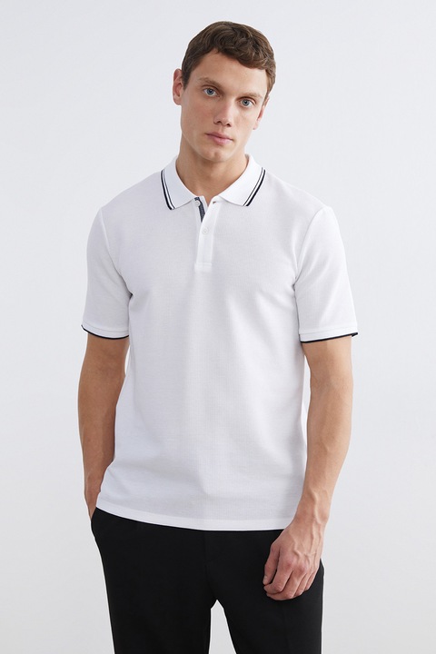 LC WAIKIKI, Tricou polo din amestec de bumbac, Albastru ultramarin/Alb optic