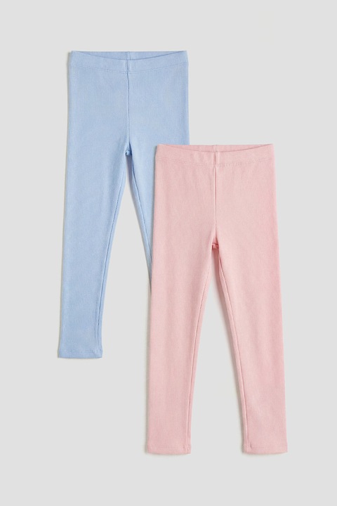 LC WAIKIKI, Set de colanti slim fit cu talie inalta - 2 perechi, Albastru lavanda/Roz pastel