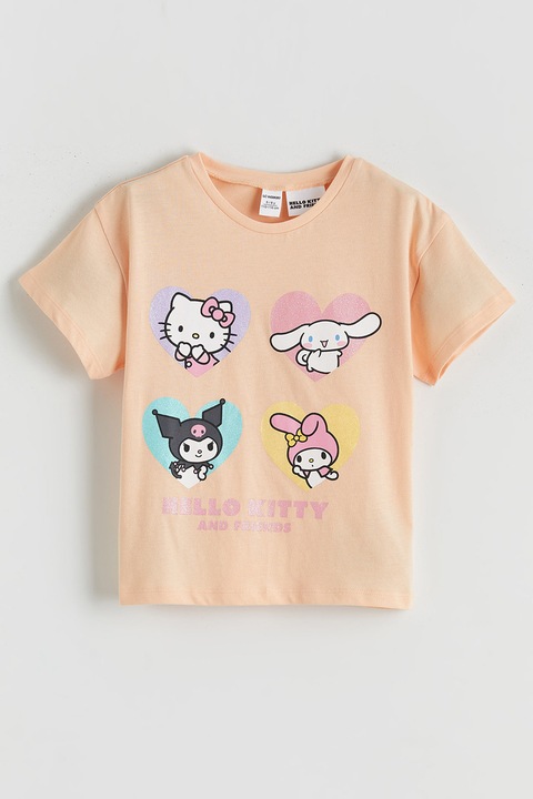 LC WAIKIKI, Tricou de bumbac cu imprimeu Hello Kitty, Alb, Roz pastel, Portocaliu pal, 98-104 CM