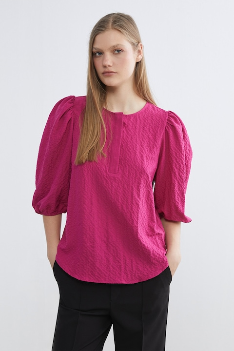 LC WAIKIKI, Bluza texturata cu maneci bufante, Fucsia, M