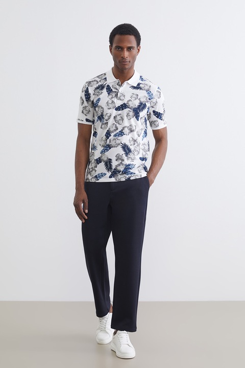 LC WAIKIKI, Tricou polo de bumbac, Alb/Gri/Albastru inchis