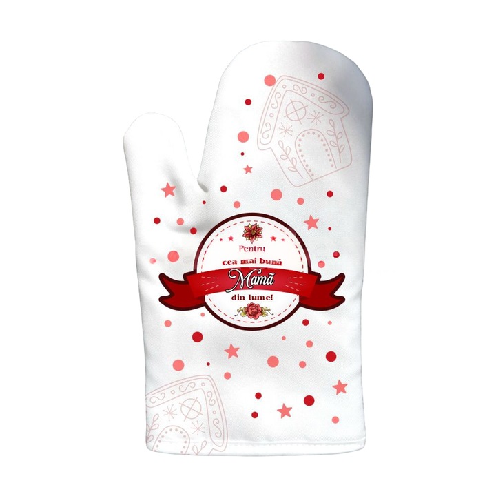 Mănușă de Bucătărie cu Magnet, dimensiuni 16.1x26.5cm, mesaj personalizat 'Pentru cea mai bună Mamă din Lume'