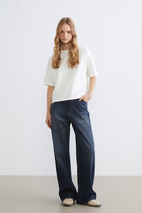 LC WAIKIKI, Tricou cu decolteu la baza gatului, Alb, XL