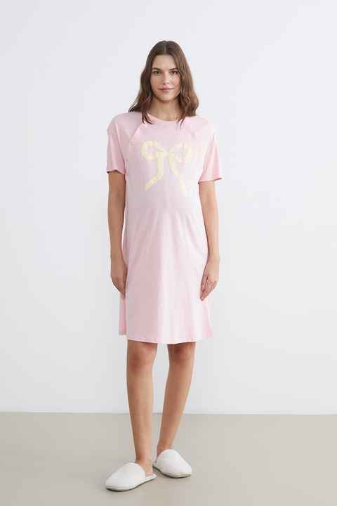 LC WAIKIKI, Camasa de noapte cu imprimeu, pentru gravide, Galben pastel/Roz