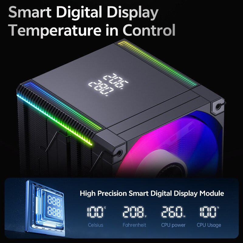 Cooler CPU cu aer SNOWMAN MT880-V4D ARGB de ultim design generatia 4 ...