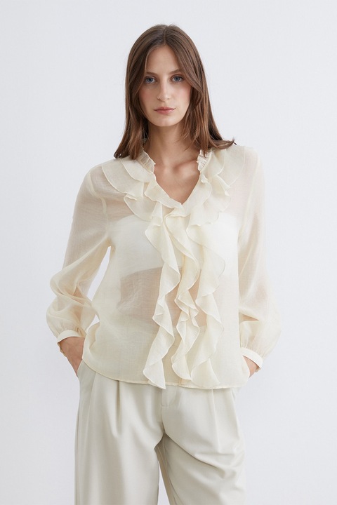 LC WAIKIKI, Bluza din amestec de lyocell cu decolteu in V, Alb fildes