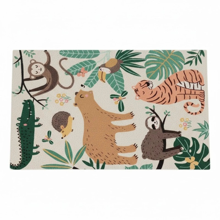 Флийс килим джунгла, кремаво бял, многоцветен, 160x120см