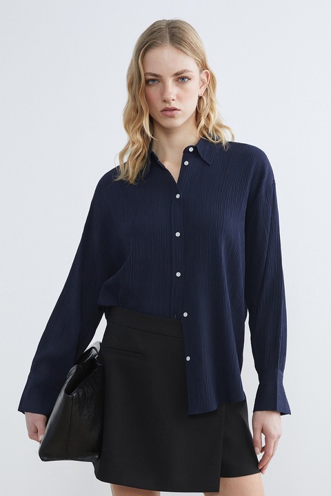 LC WAIKIKI, Camasa texturata cu maneci lungi, Bleumarin