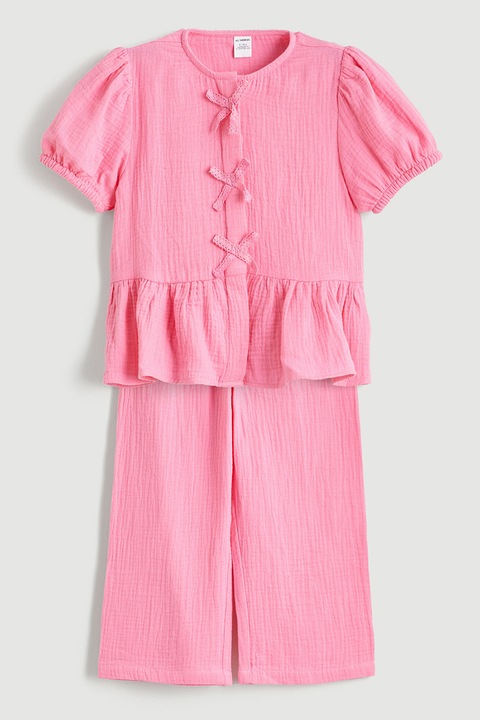 LC WAIKIKI, Set de bluza si pantaloni cu funde, Roz