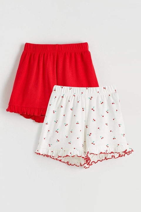 LC WAIKIKI, Set de pantaloni scurti din bumbac cu imprimeu - 2 perechi, Rosu/Alb