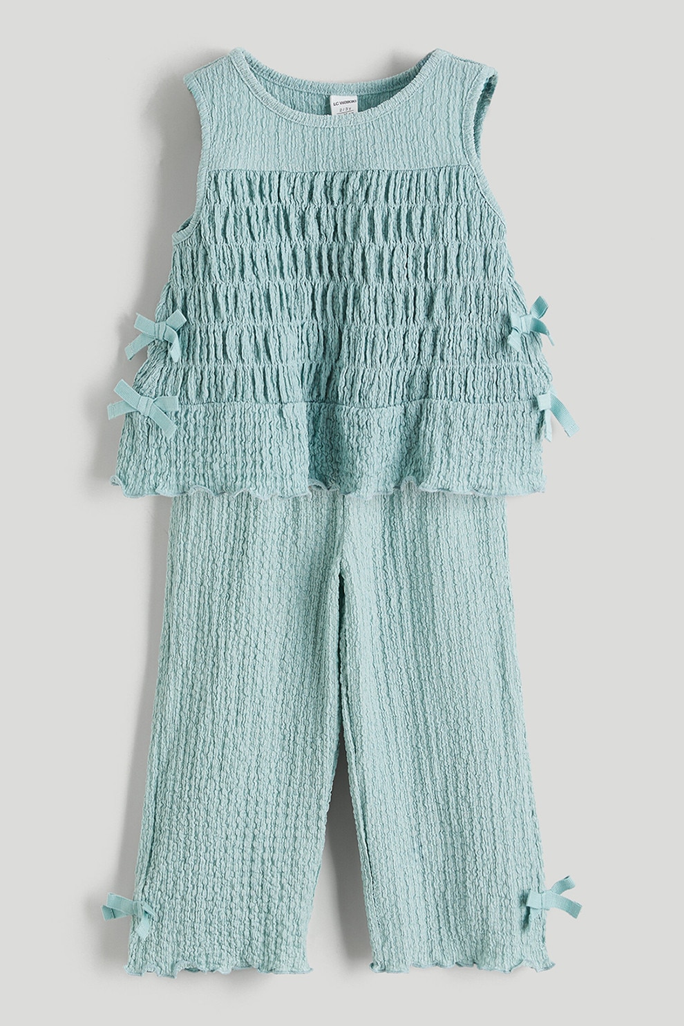 LC WAIKIKI, Set de top si pantaloni - 2 piese, Verde, 104-110 CM