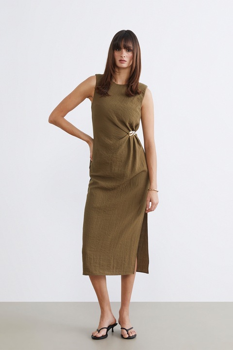 LC WAIKIKI, Rochie midi cu slit lateral, Kaki