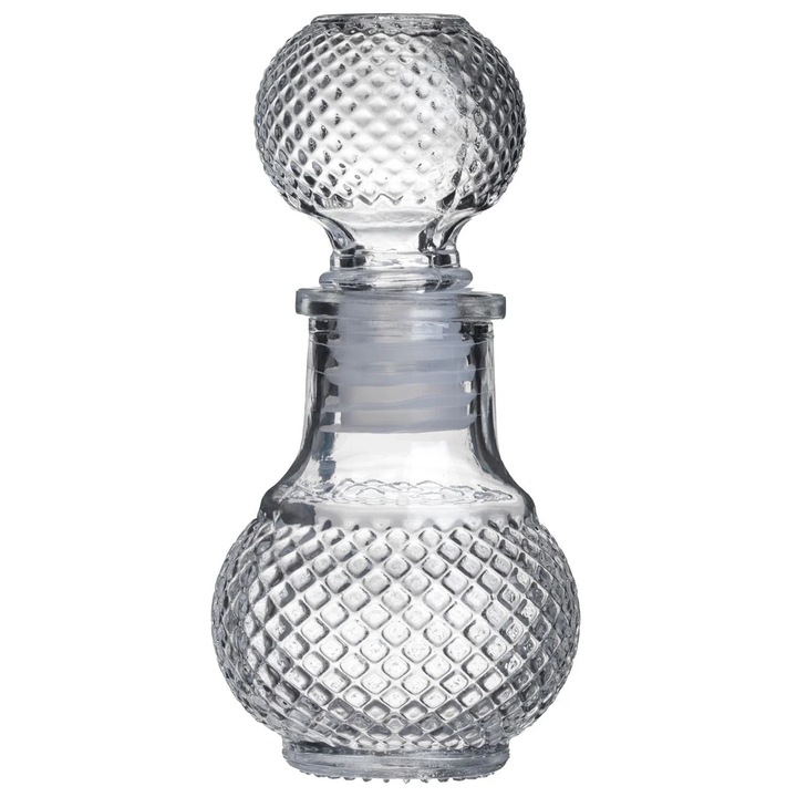 Кръгла прозрачна бутилка за ликьор с релефен мотив, 50мл