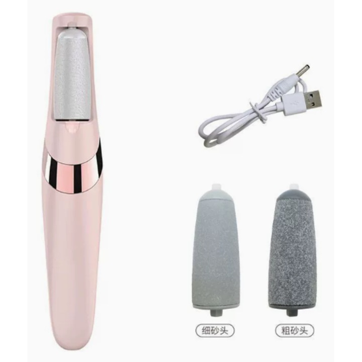 Pila Electrica pentru Calcaie si Talpi, 500mAh roz, Reincarcabila, cu Aspirare, 2 Capete Abrazive, Ideala pentru Piele Intarita si Calcaie Crapate，​Indepartator electric de calusuri, recargabil