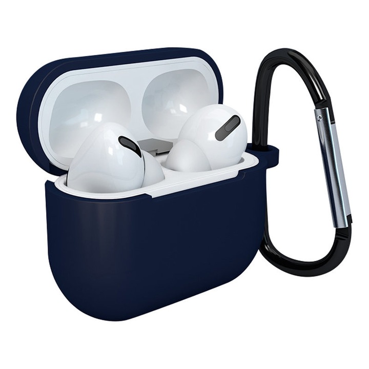 AirPods 3 készülékkel kompatibilis tartó - kék szilikon Airpods 3 tartó fém karabinerrel