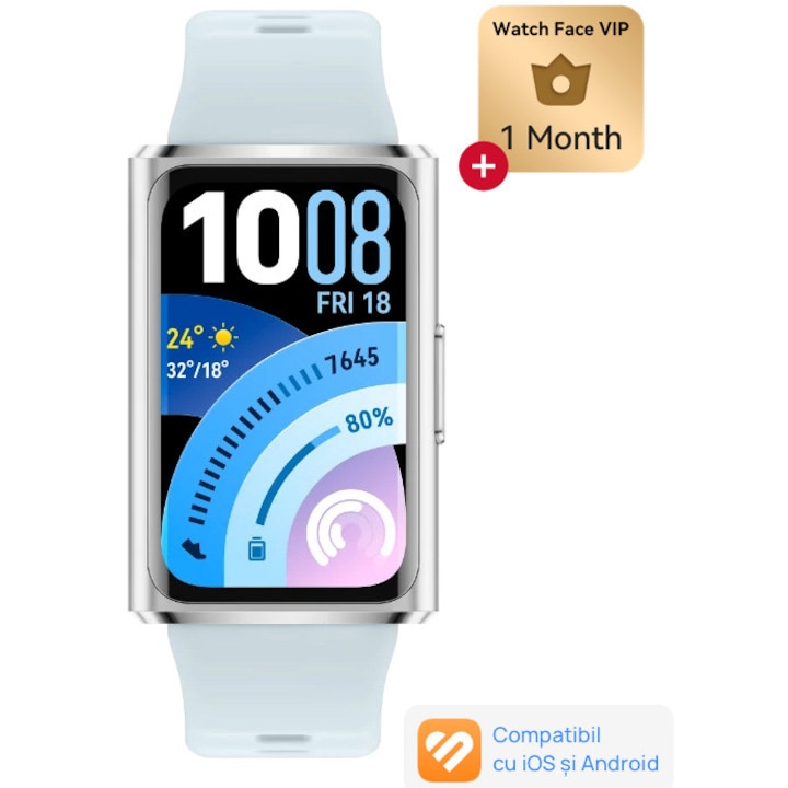 Bratara fitness HUAWEI Band 11 Pro, Android /iOS, Silver Aluminum Alloy Case with Blue Fluoroelastomer Strap + 1 Month Watch Face VIP