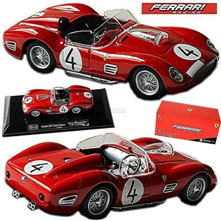 Ferrari 250 Testa Rossa autómodell, 1:43, fém, vintage, piros