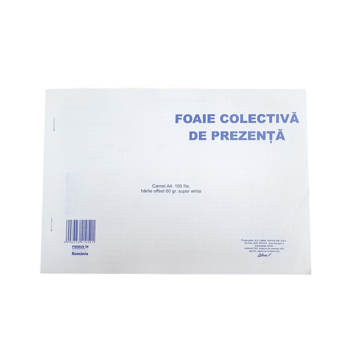 Foaie colectiva de prezenta A4, carnet 100 file