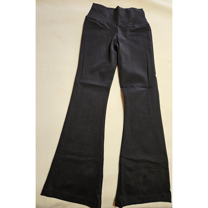 Colanți fete, negri, 10-11 ani, talie înaltă, evazați, 140 cm