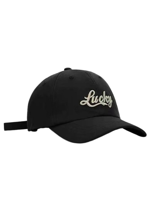 Sapca Unisex Fashion cu Varf, Brodata cu Litere Norocoase, Reglabila, pentru Exterior, Negru