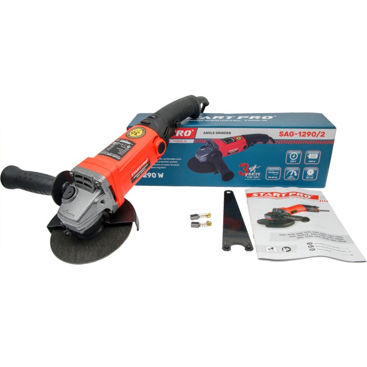 Polizor unghiular StartPro SAG-1290/2, 860W, 2000-11000rpm, 125mm, cu variator culoare rosu si negru