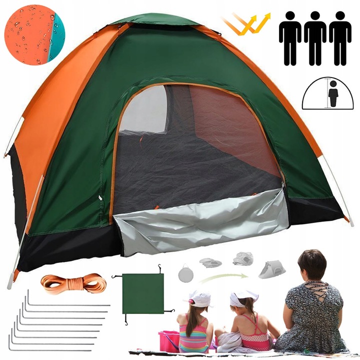 Cort camping, automat, 2-3 persoane, impermeabil, Deschidere automata, 200*150*110 CM, Strat dublu impermeabil, rezistent la vant si cu protectie UV, potrivit pentru activitati in aer liber, cum ar fi drumetii, activitati pe plaja, alpinism, camping
