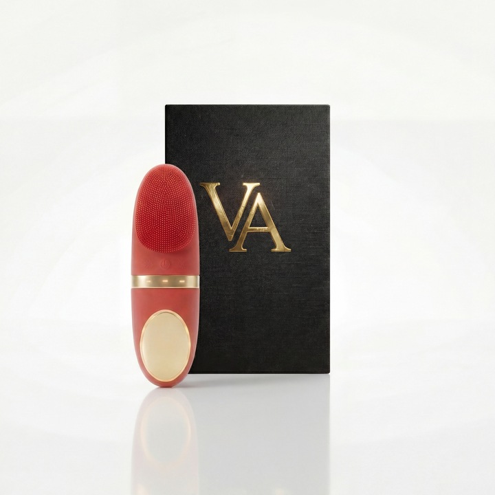 Perie electrică facială 5 în 1, magenta, ultrasonică, impermeabilă, 3 trepte, masaj cald și rece