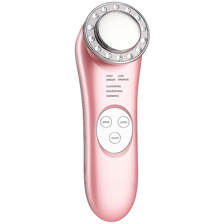 Aparat Profesional pentru Tratament Facial Retoo TechPro, Roz Perlat, EMS, Lumina Verde, Portocalie, 48x55x53mm