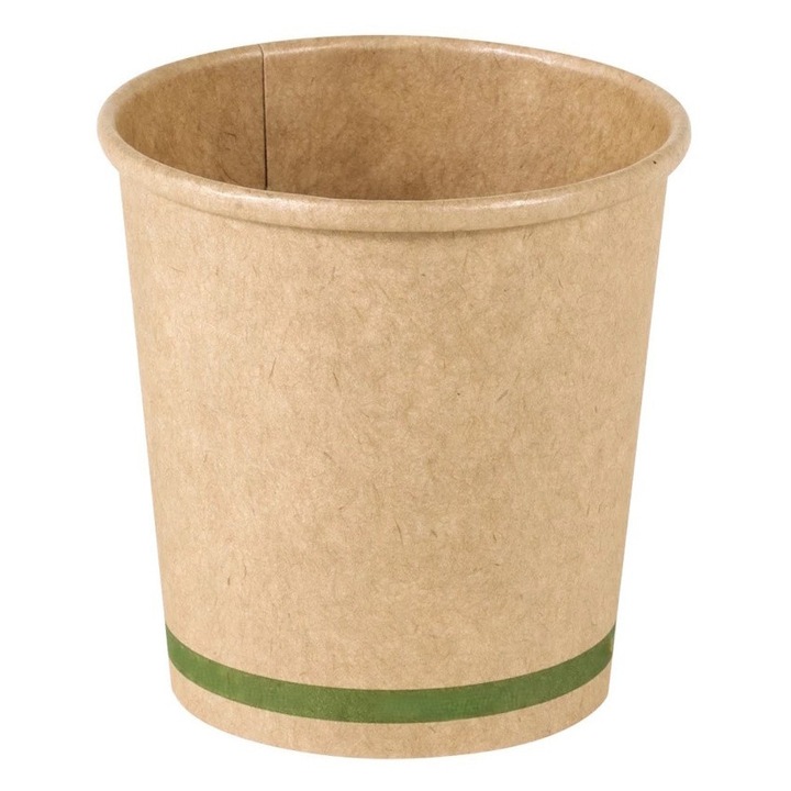 Biosector biológiailag lebomló pohárkészlet, természetes karton, 120ml, O 62mm, zöld csíkkal, 50 db