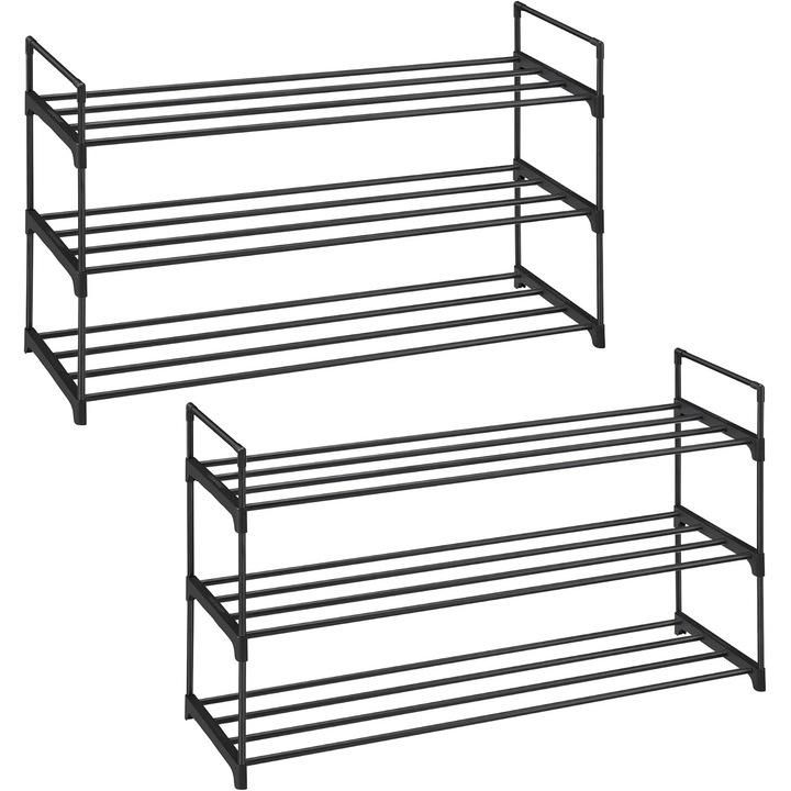 Set 2 suporturi pentru pantofi cu 3 niveluri, structura metalica, 30x92x54 cm, negru