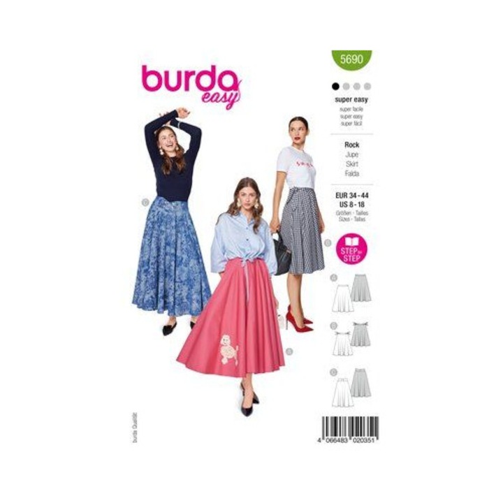 Burda Style 5690 női szoknya szabásminta, több méretben 34 - 44
