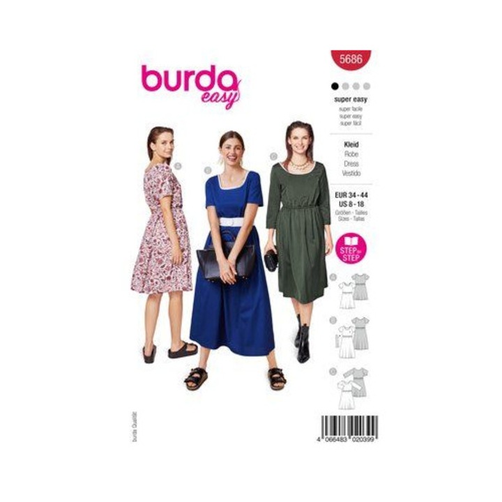 Burda Style 5686 Női Ruha szabásminta többféle méretben 34 - 44
