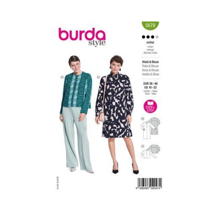 Burda Style 5678 női ruha szabásminta, több méretben 36-48