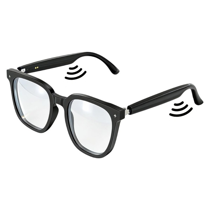 Ochelari inteligenti Bluetooth, IOOIOO, cu difuzor, negri, pentru adulti, (Miopie - 100 de grade)