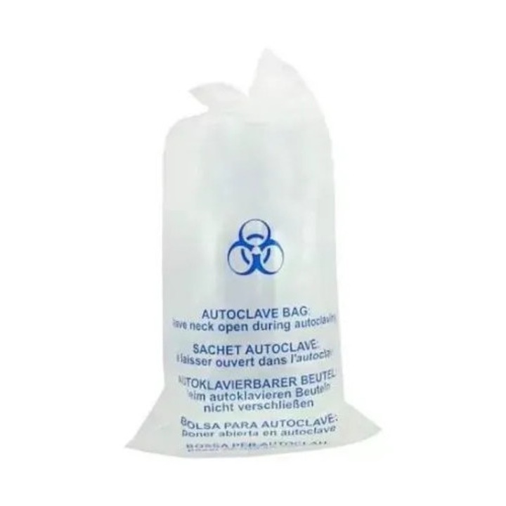 Sac autoclavabil, Golden Protect, 40x75cm, 45L, rezistent la 134C, semn BIOHAZARD