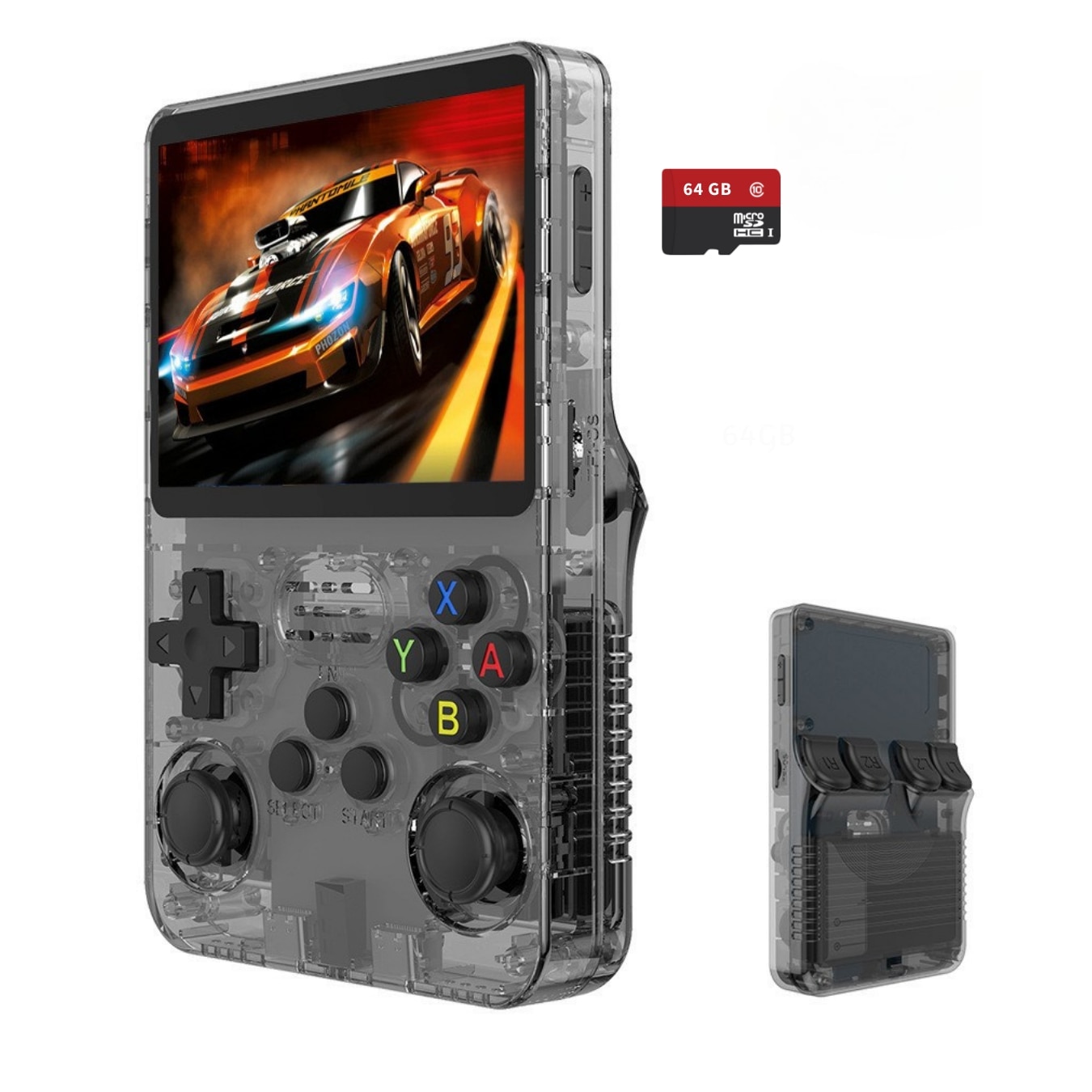 Consolă portabilă retro, Bluvista, 3, 5 inci, 64 GB, negru transparent