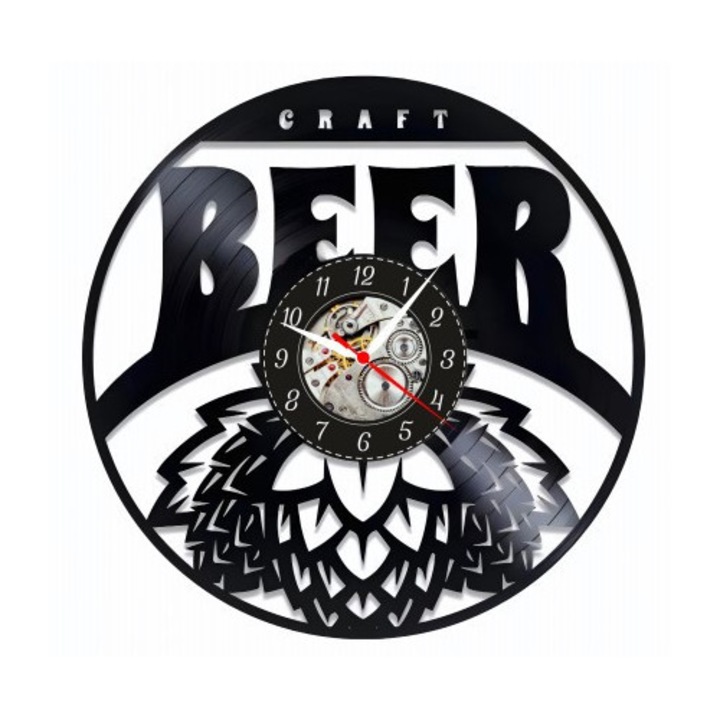 Dekoratív falióra, Craft Beer Master, kézműves komlóvirág design, fekete, 30 cm