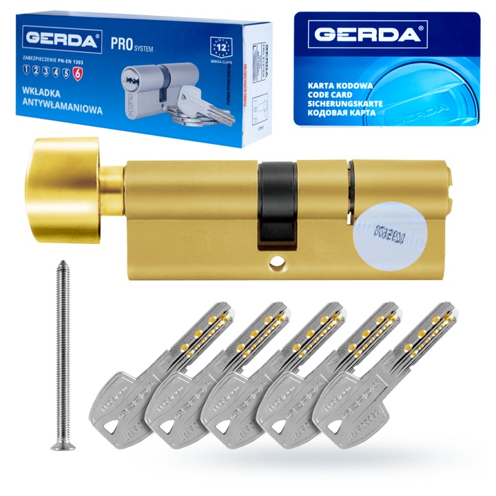 Cilindru usa cu galca 45/80, Gerda, clasa 6, mosiadz, 5 chei