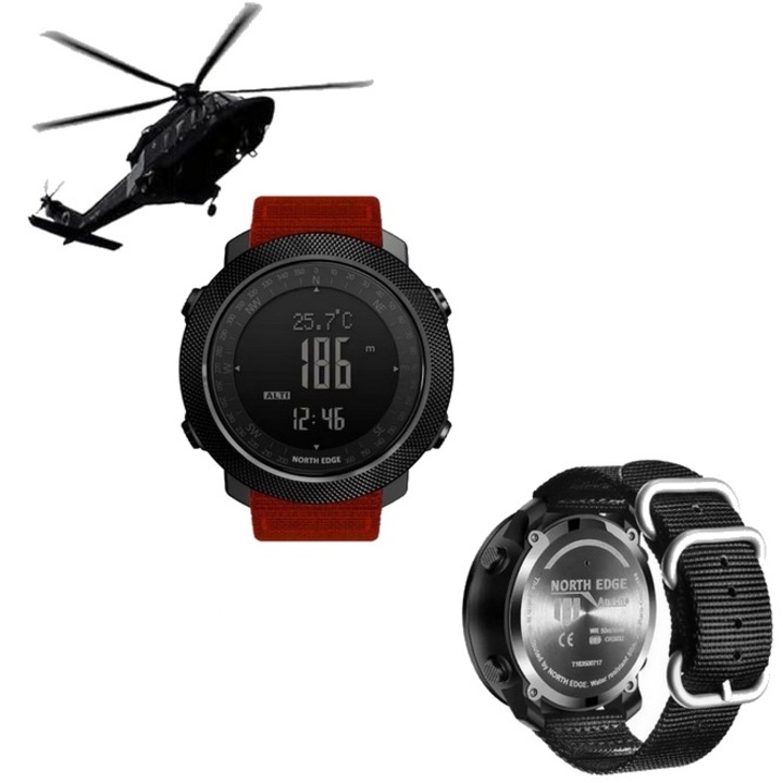 Ceas barbatesc Militar North Edge Apache 3, SkyTechs® digital, stil sport, colectie Military curea tactica rosu