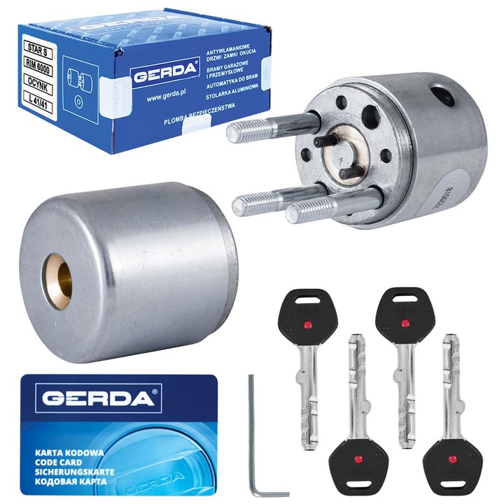 Cilindru 41x41mm pentru usi Gerda Star S, set cu 4 chei, clasa de securitate 6 "C" RIM 6000