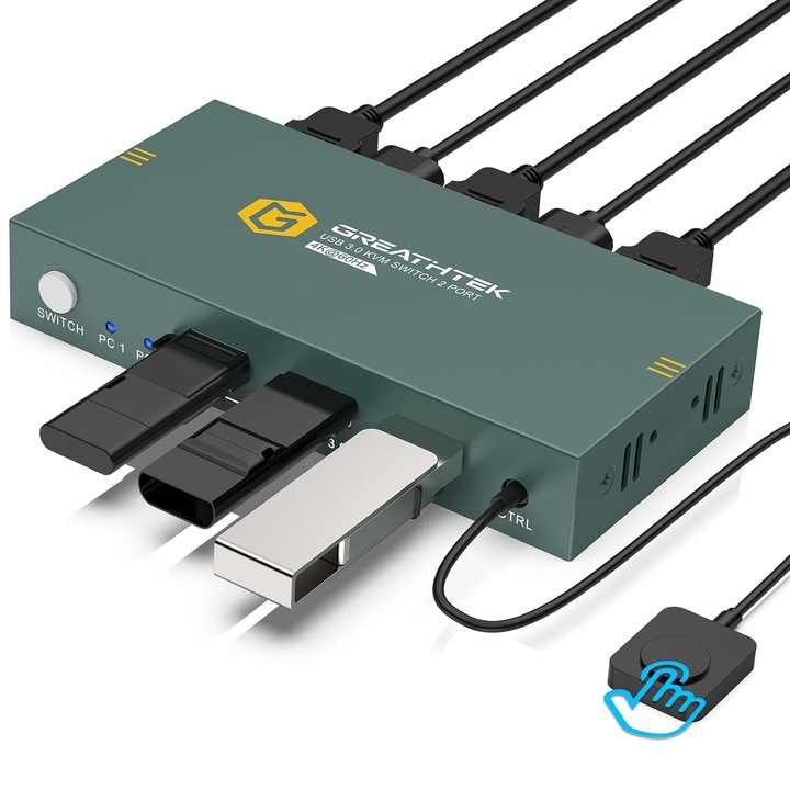 USB 3.0 HDMI KVM kapcsoló 2 PC-hez 1 monitorhoz, 4K@60Hz