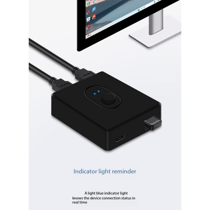 Kétirányú USB 3.0 KVM kapcsoló 1x2, Panlouting, ultragyors adatátviteli sebesség, plug-and-play kialakítás