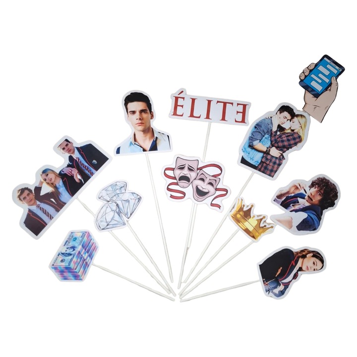 Decoratiune topper tort carton, tematica Elite, aniversare - 11 piese