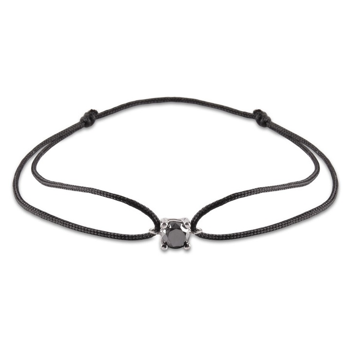 Bratara New Moon cu snur, unisex, aur alb de 14k si diamant natural negru