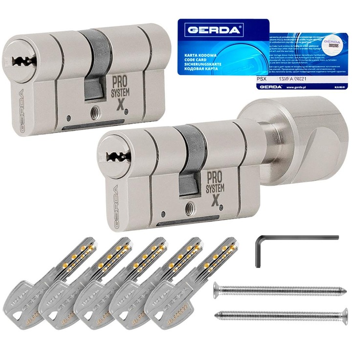 Set 2 cilindri Gerda PRO SYSTEM X 30/40mm si 30G/40mm, nikiel satinat, 5 chei, ATEST 6D