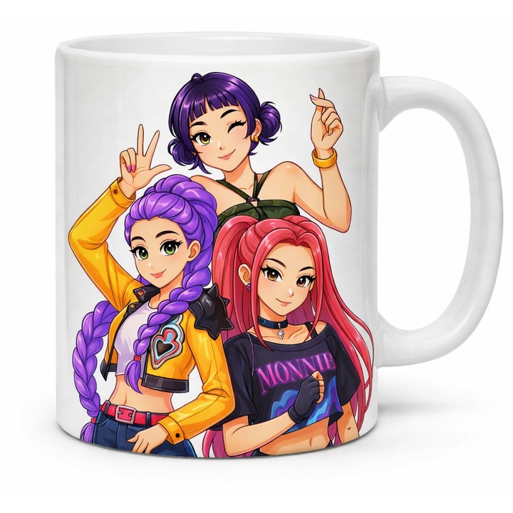 Személyre szabott kerámia bögre K-Pop Démonvadászok, fehér, 330ml, színes design