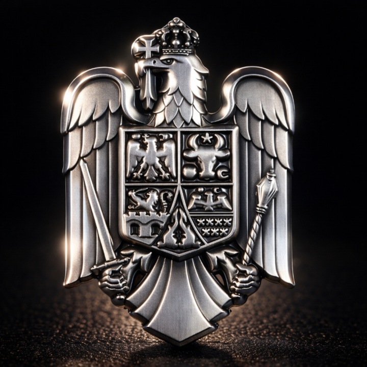 Insigna Calitate Premium Stema Romaniei Gun Metal Grey